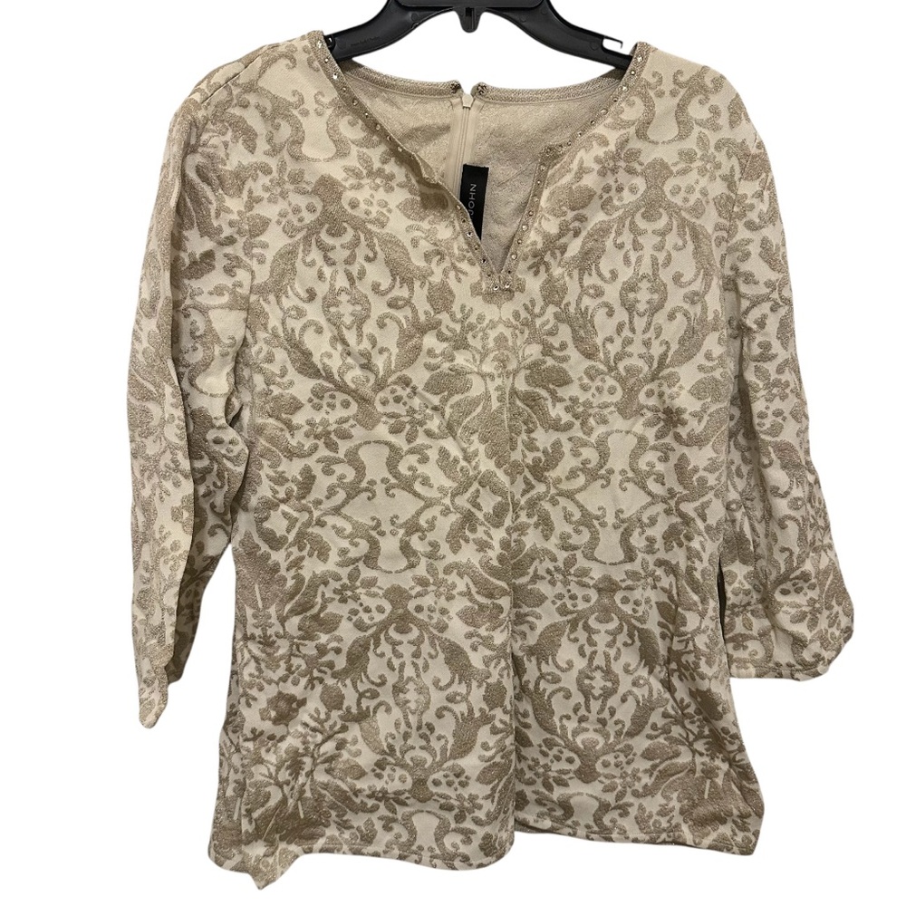 St. John Elegant Cream and Gold Patterned Women's Top new with tags size large